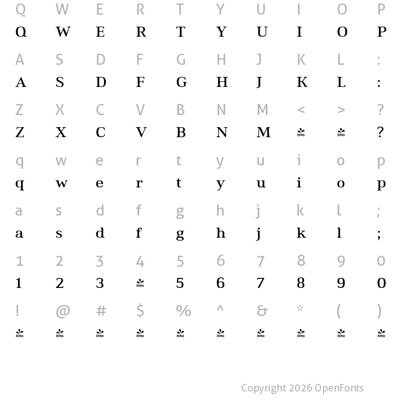 Character Map of FONTSPRING DEMO - Ethos Expanded Medium Expanded Medium