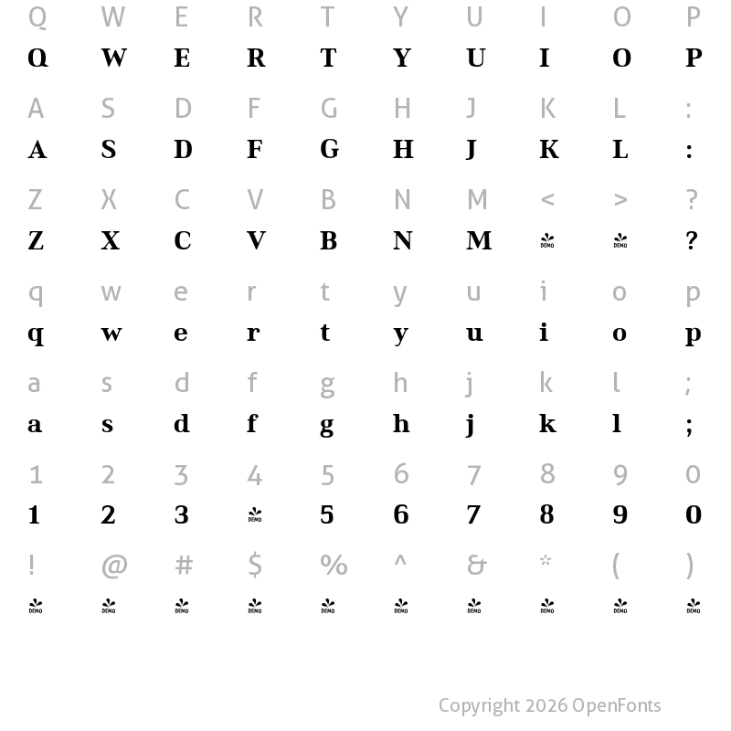 Character Map of FONTSPRING DEMO - Ethos Heavy Heavy