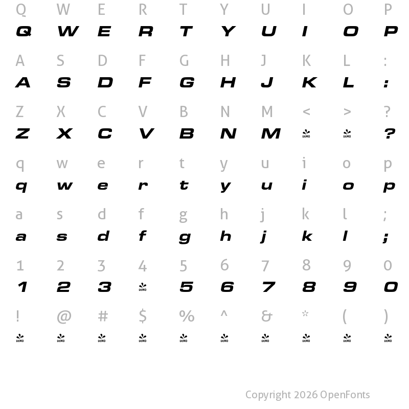 Character Map of FONTSPRING DEMO - EurostileExtBla Italic