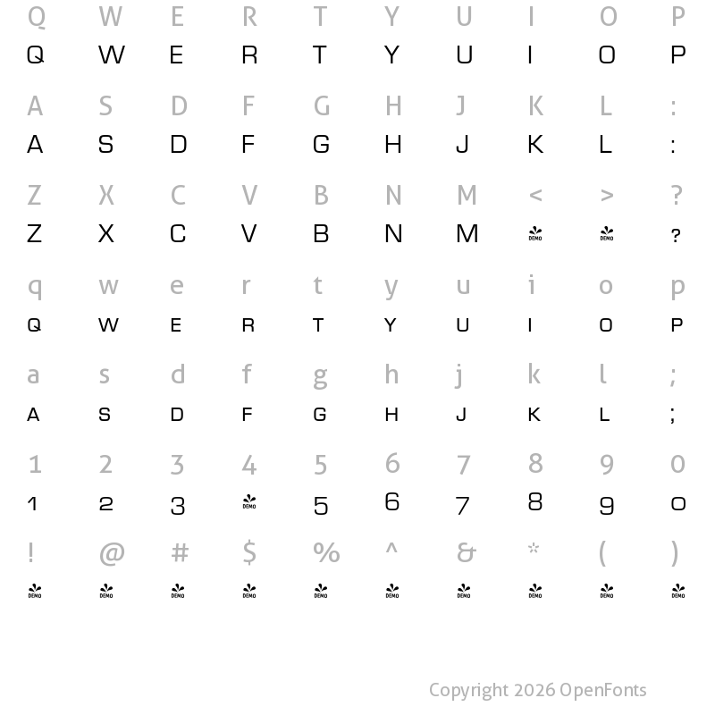 Character Map of FONTSPRING DEMO - EurostileSC Regular