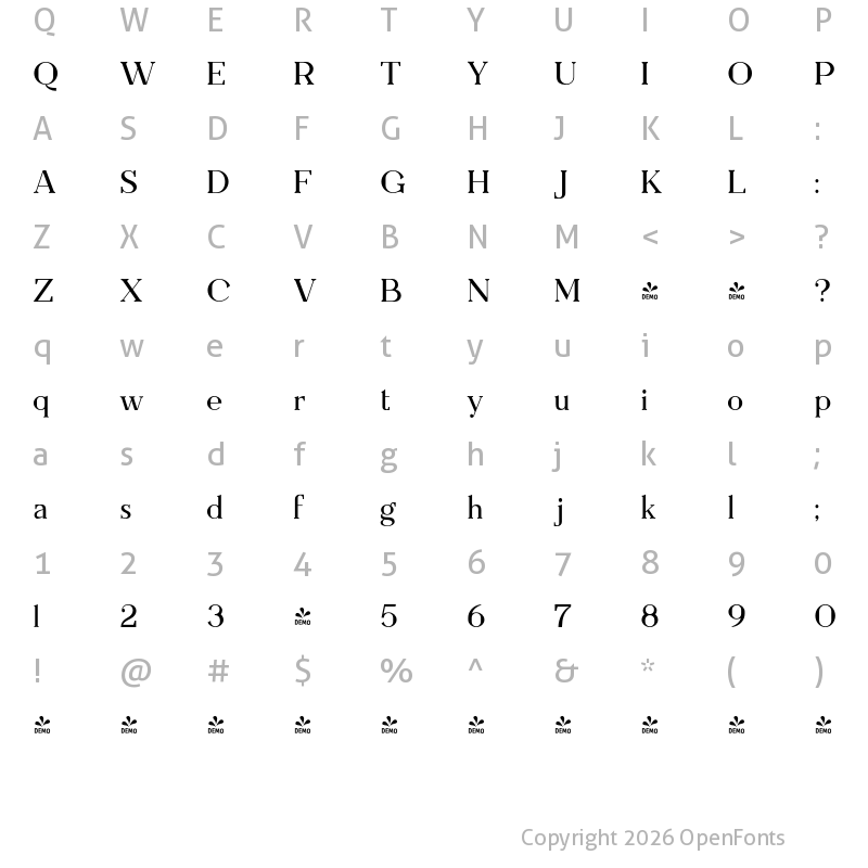 Character Map of FONTSPRING DEMO - Everflow Light Regular