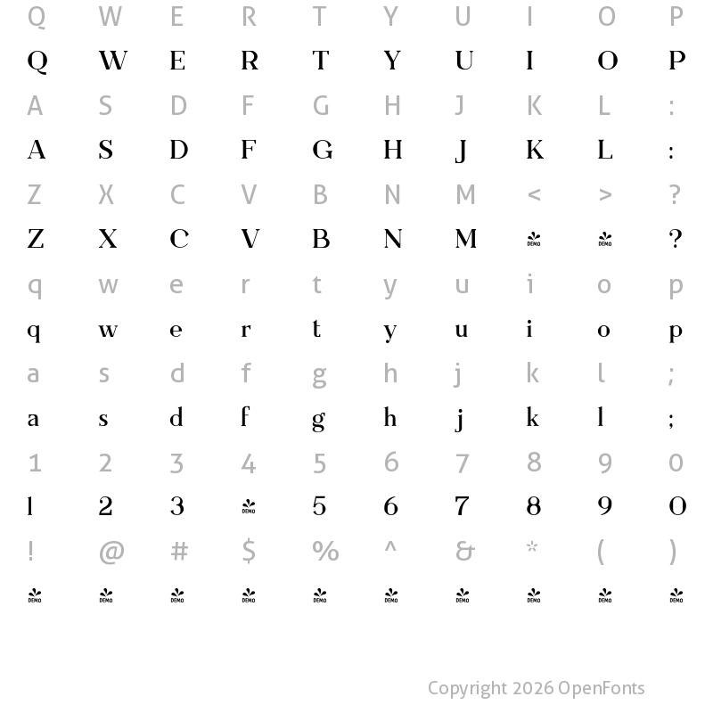 Character Map of FONTSPRING DEMO - Everflow Regular