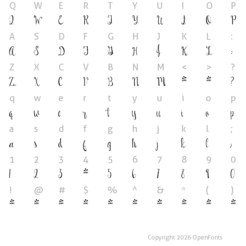 Character Map of FONTSPRING DEMO - Everly Regular
