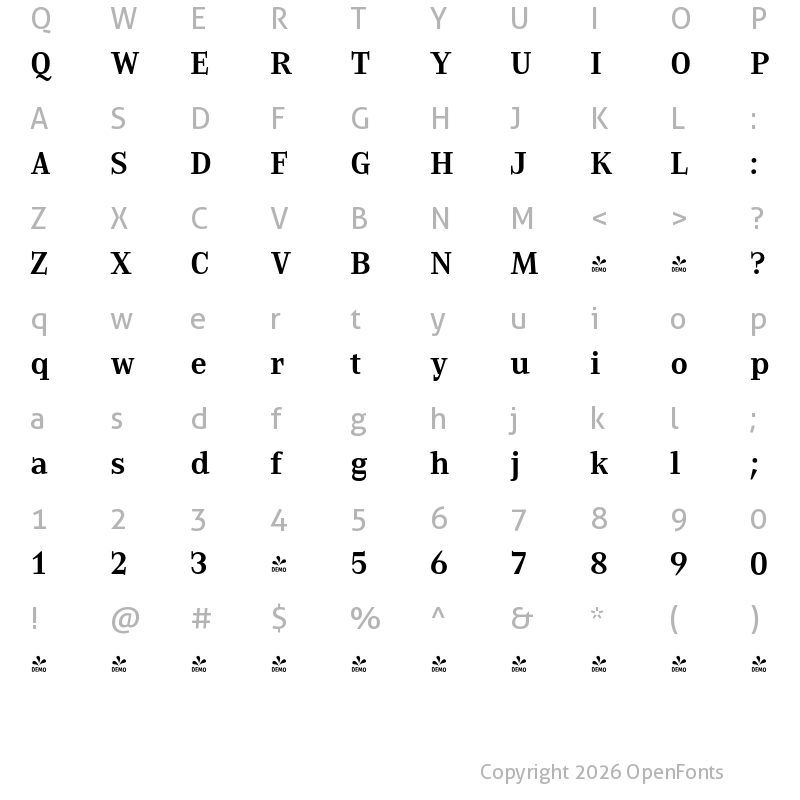 Character Map of FONTSPRING DEMO - Every TEXT Bold