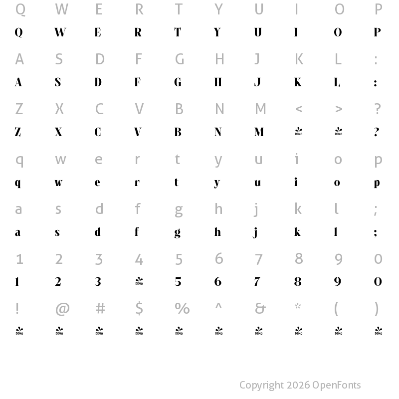 Character Map of FONTSPRING DEMO - Ex Libris Bold