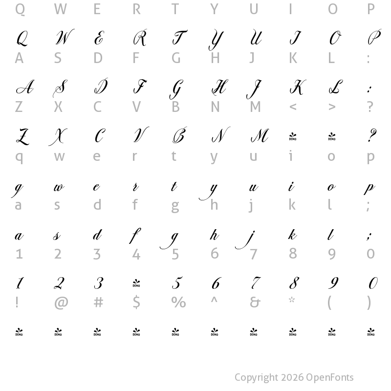 Character Map of FONTSPRING DEMO - ExcelsiaPro Regular