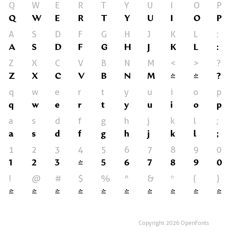 Character Map of FONTSPRING DEMO - Excentra Pro Bold