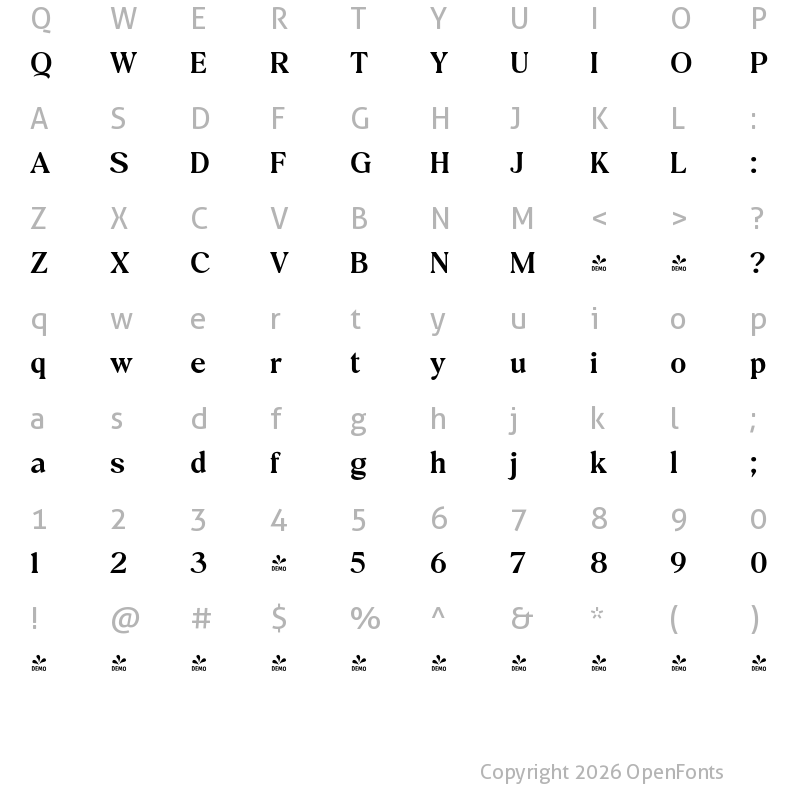 Character Map of FONTSPRING DEMO - Exclusive Editorial Regular