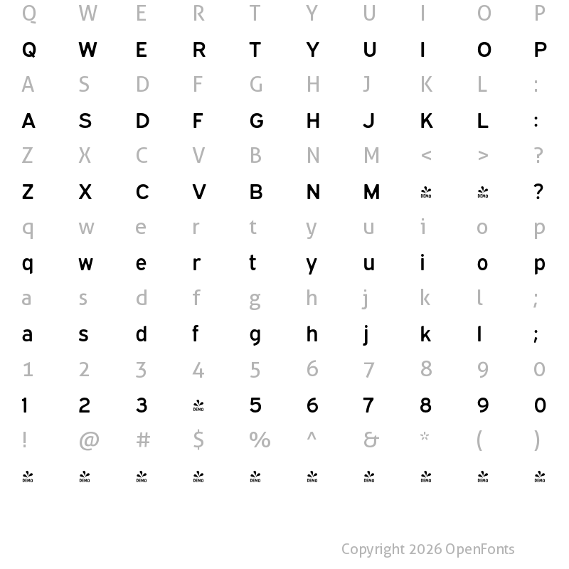 Character Map of FONTSPRING DEMO - Expressway Soft Sb Regular