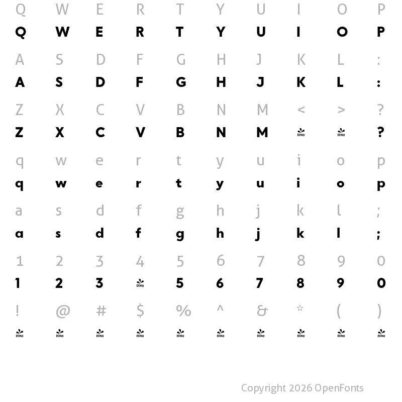 Character Map of FONTSPRING DEMO - Extra Bold Regular