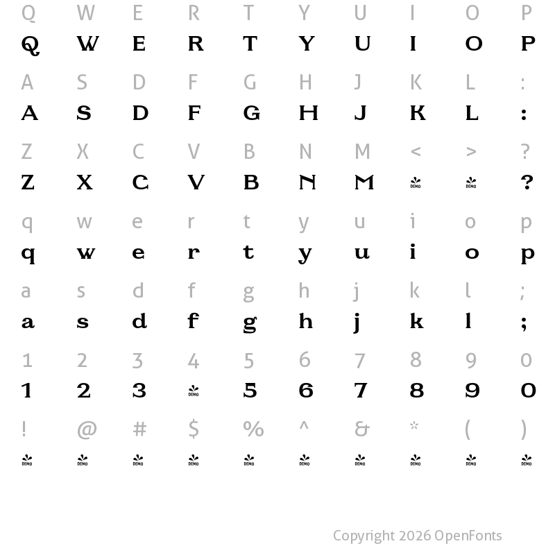 Character Map of FONTSPRING DEMO - Fabular Bold Regular