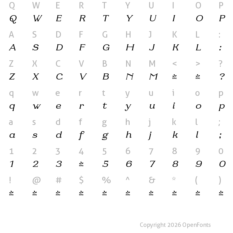 Character Map of FONTSPRING DEMO - Fabular Medium Italic Regular