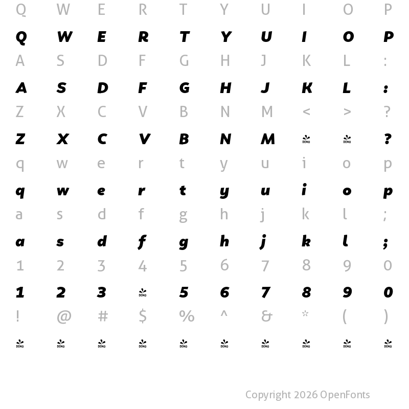 Character Map of FONTSPRING DEMO - Faible Black Italic