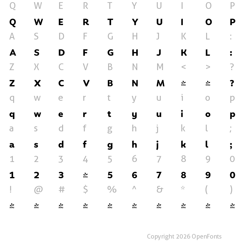 Character Map of FONTSPRING DEMO - Faible Bold