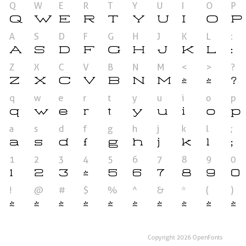 Character Map of FONTSPRING DEMO - Falcon SR 200 Ext Regular