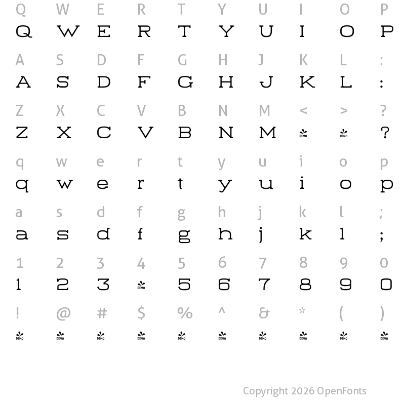 Character Map of FONTSPRING DEMO - Falcon SR 200 Regular