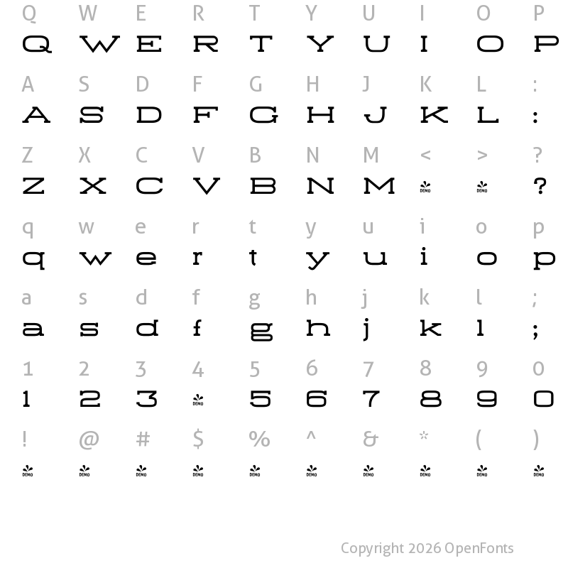 Character Map of FONTSPRING DEMO - Falcon SR 400 Ext Regular