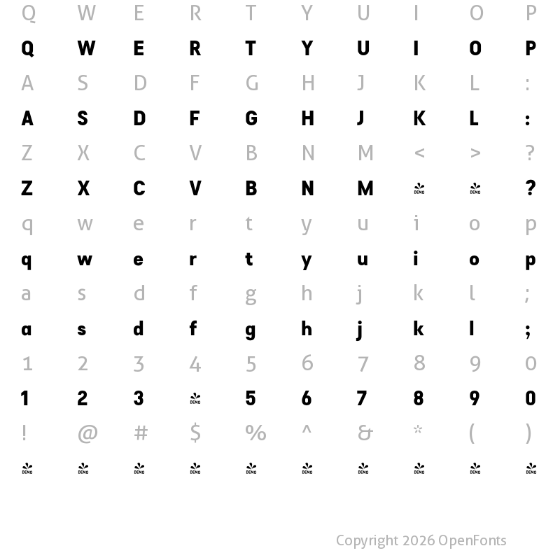 Character Map of FONTSPRING DEMO - Falena Black Regular