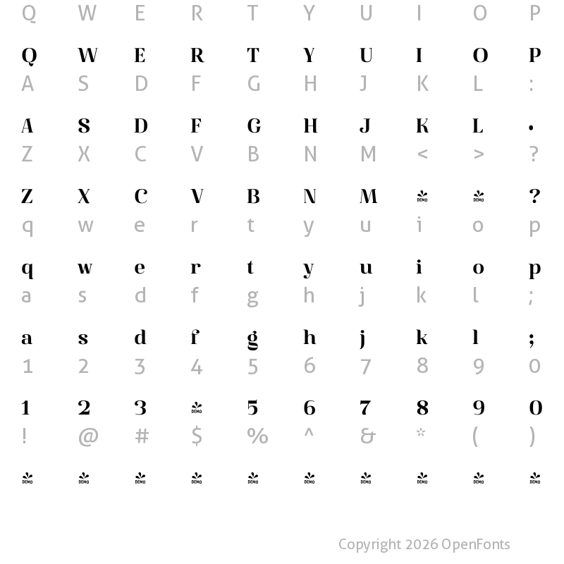 Character Map of FONTSPRING DEMO - Famosa Black Regular