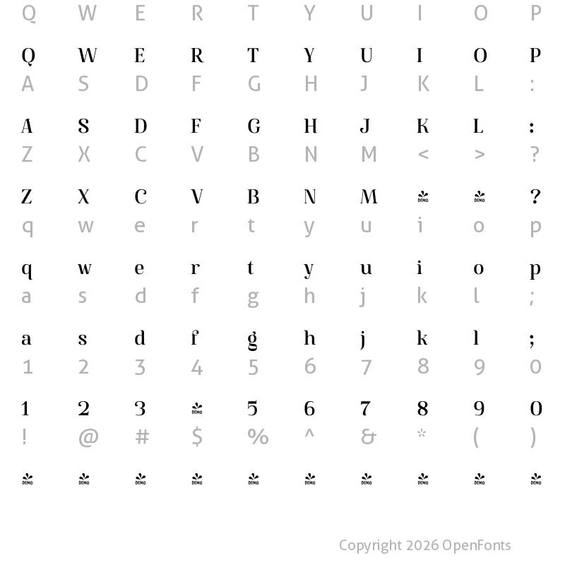 Character Map of FONTSPRING DEMO - Famosa Bold