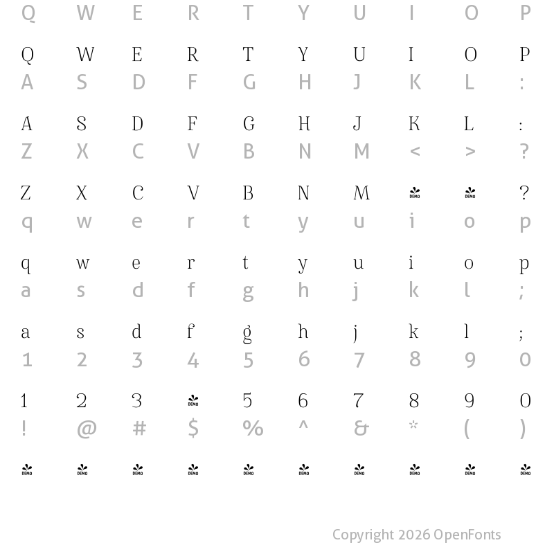 Character Map of FONTSPRING DEMO - Famosa Light Regular