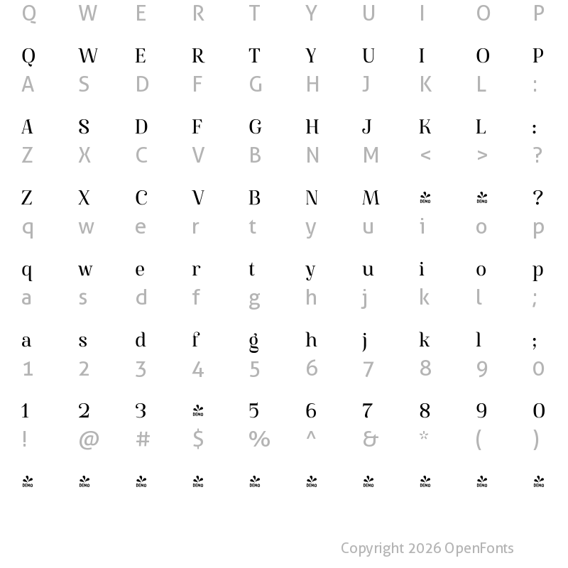 Character Map of FONTSPRING DEMO - Famosa Medium Regular