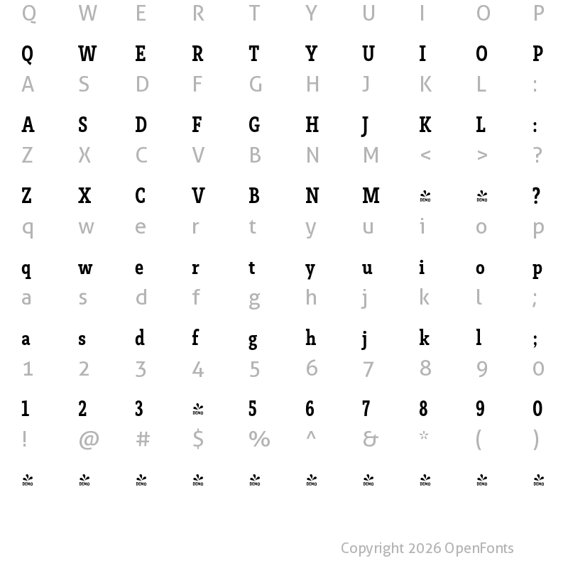 Character Map of FONTSPRING DEMO - Faraon Condensed Bold Regular