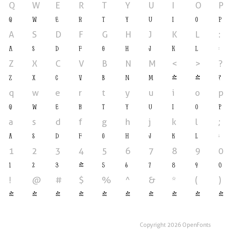 Character Map of FONTSPRING DEMO - Farm to Market Bold Regular