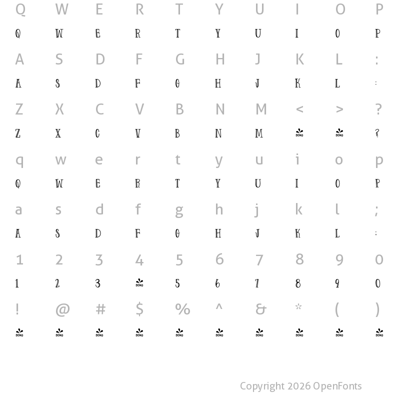 Character Map of FONTSPRING DEMO - Farm to Market Fancy Regular