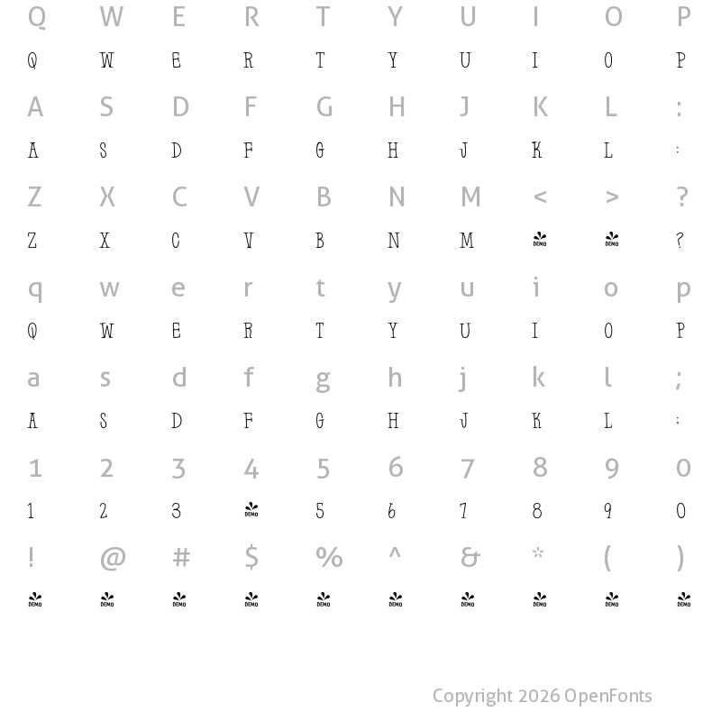 Character Map of FONTSPRING DEMO - Farm to Market Regular