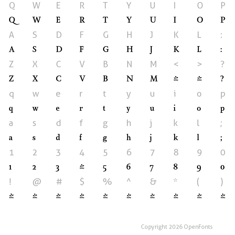 Character Map of FONTSPRING DEMO - Farrerons Serif DemiBold Regular