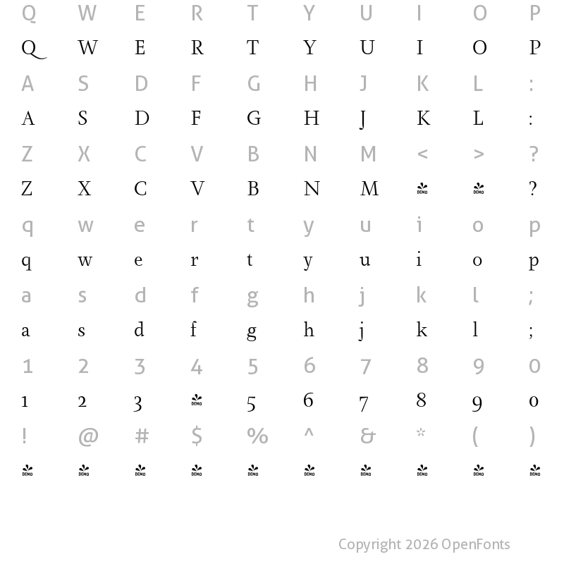 Character Map of FONTSPRING DEMO - Farrerons Serif Light Regular