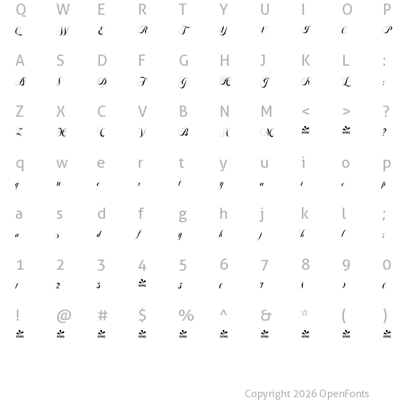Character Map of FONTSPRING DEMO - Felicita-1 Regular