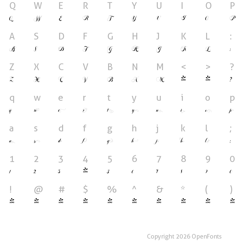 Character Map of FONTSPRING DEMO - Felicita-Ends1 Regular