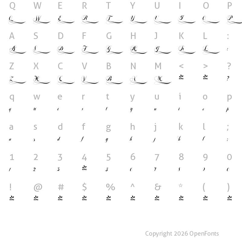 Character Map of FONTSPRING DEMO - Felicita-Initial1 Regular