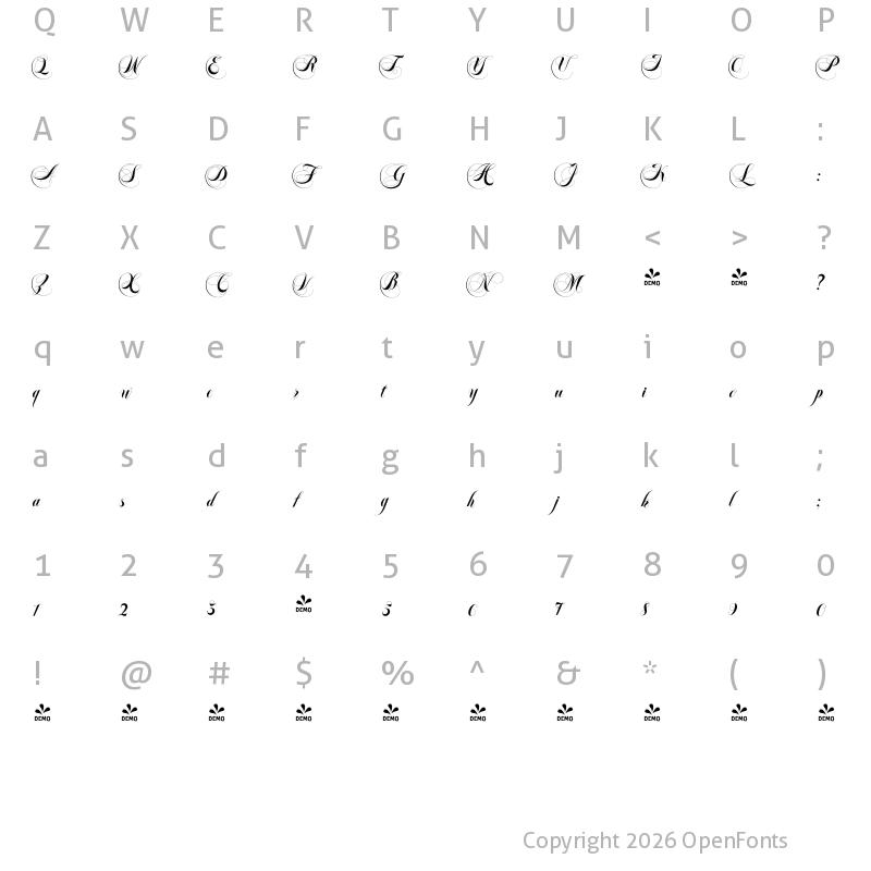 Character Map of FONTSPRING DEMO - Felicita-Initial2 Regular