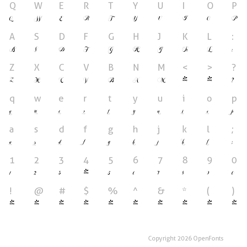 Character Map of FONTSPRING DEMO - Felicita-Middle1 Regular