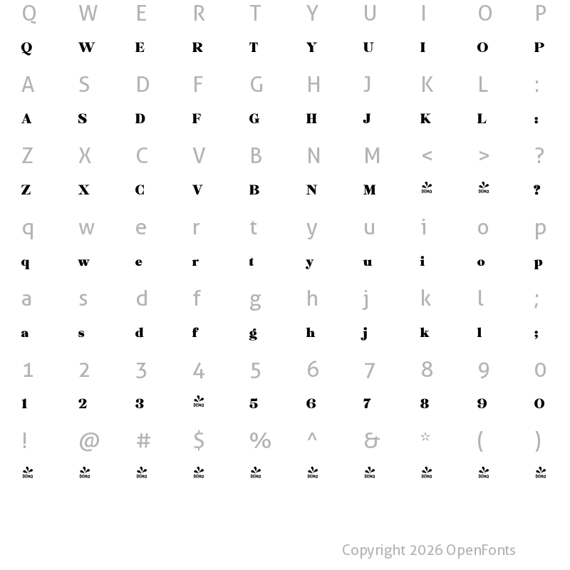 Character Map of FONTSPRING DEMO - Felicity Bold