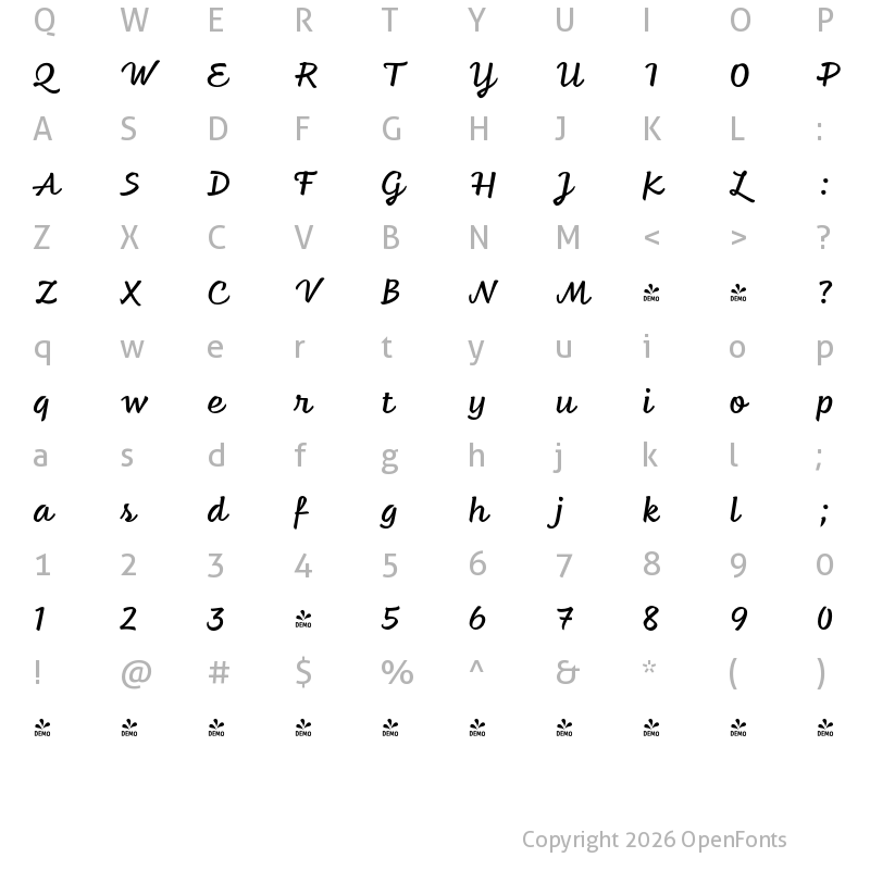 Character Map of FONTSPRING DEMO - Feltro Normal Regular