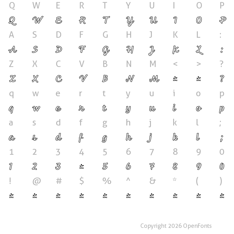 Character Map of FONTSPRING DEMO - Feltro Outline Texture Regular