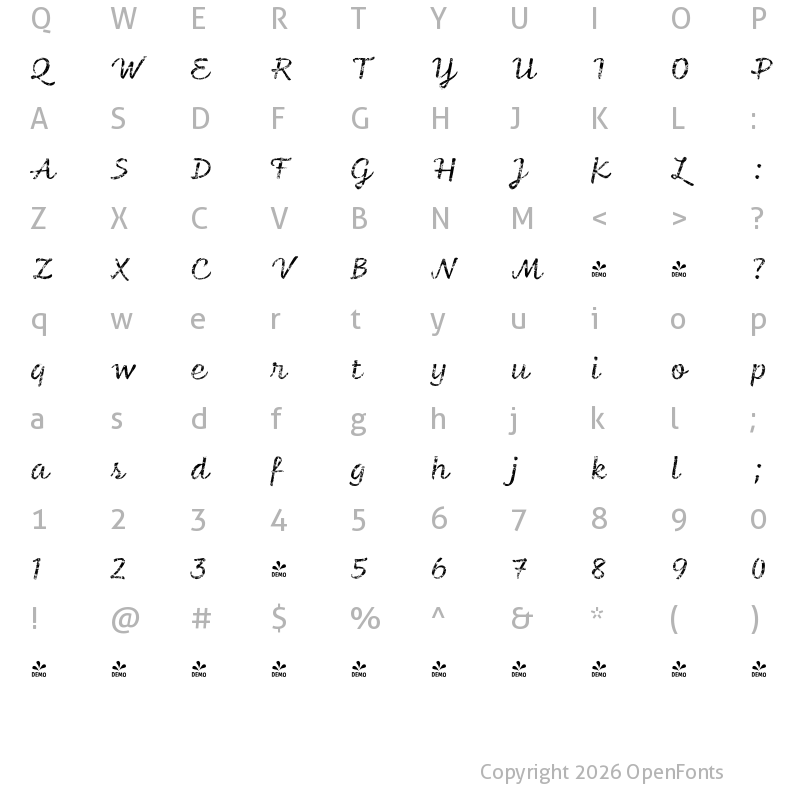 Character Map of FONTSPRING DEMO - Feltro Texture 3 Regular