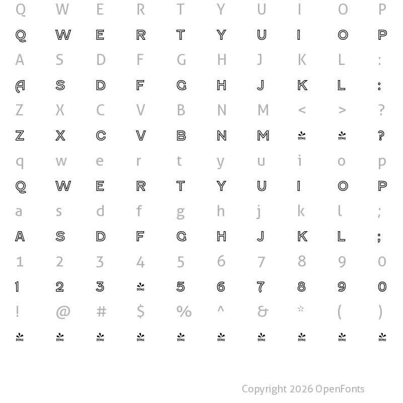 Character Map of FONTSPRING DEMO - Fenwick Outline Regular