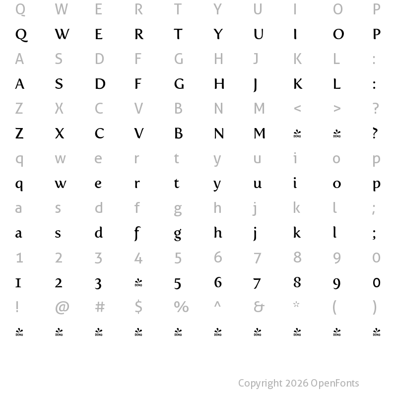 Character Map of FONTSPRING DEMO - Fertigo Pro Regular