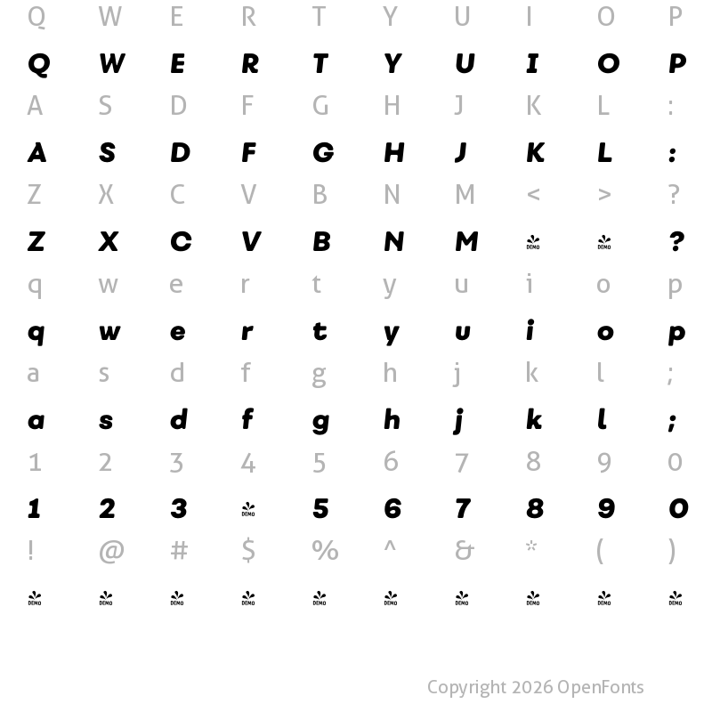 Character Map of FONTSPRING DEMO - Fibra One Alt Heavy It Regular