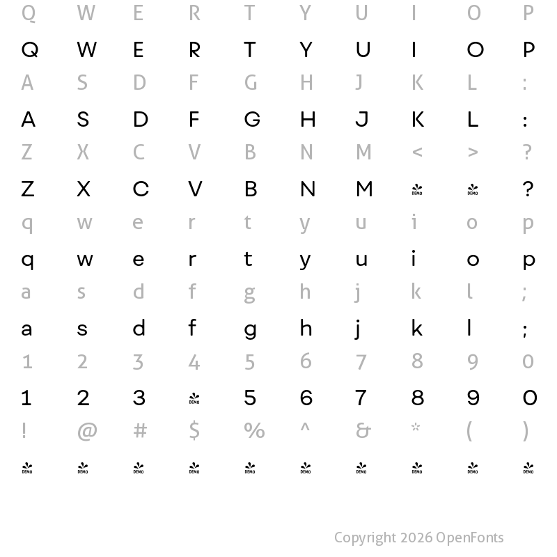 Character Map of FONTSPRING DEMO - Fibra One Regular