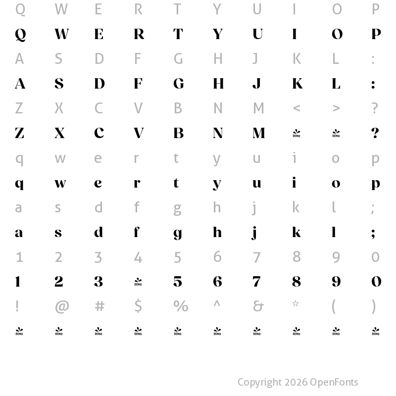 Character Map of FONTSPRING DEMO - Fields Display Bold