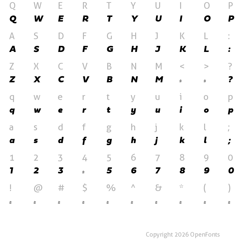 Character Map of FONTSPRING DEMO - Fieldwork 07 Hum Black Italic