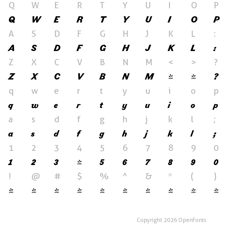 Character Map of FONTSPRING DEMO - Figgins Standard Extra Bold Italic