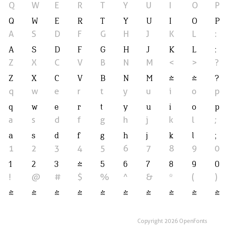 Character Map of FONTSPRING DEMO - Finador Slab Regular