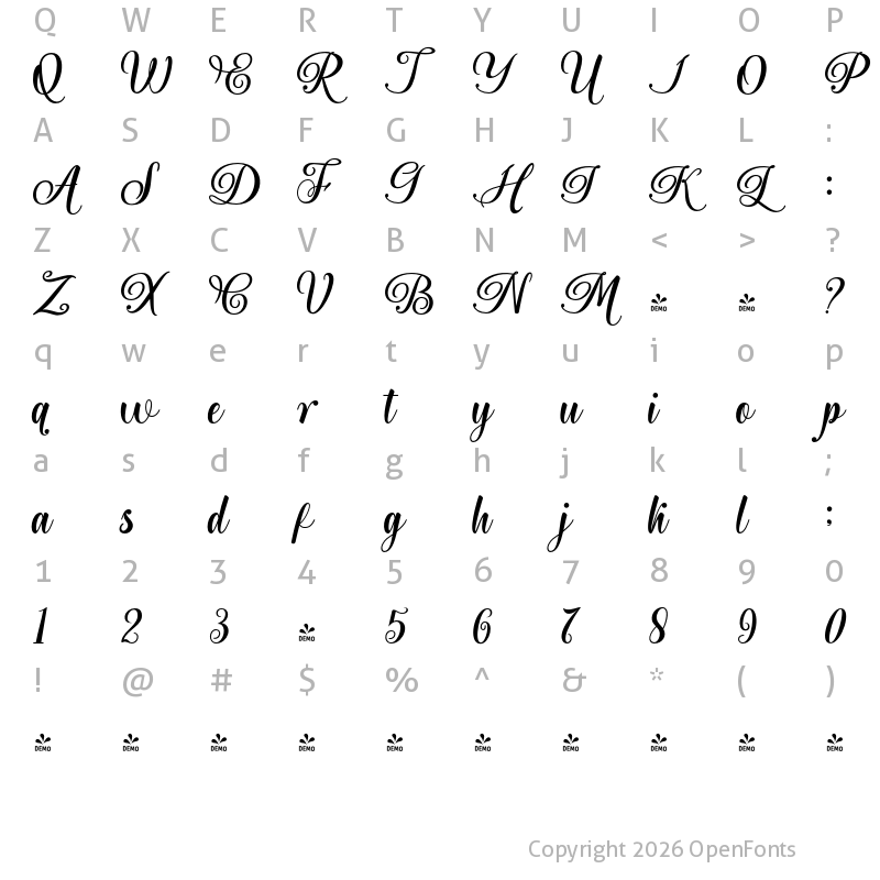 Character Map of FONTSPRING DEMO - Finger Regular